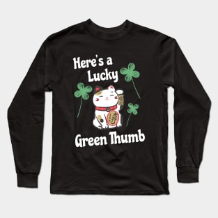 Funny Lucky St Patricks Day Lucky Leprechaun Shamrock Cat Green Thumb Long Sleeve T-Shirt